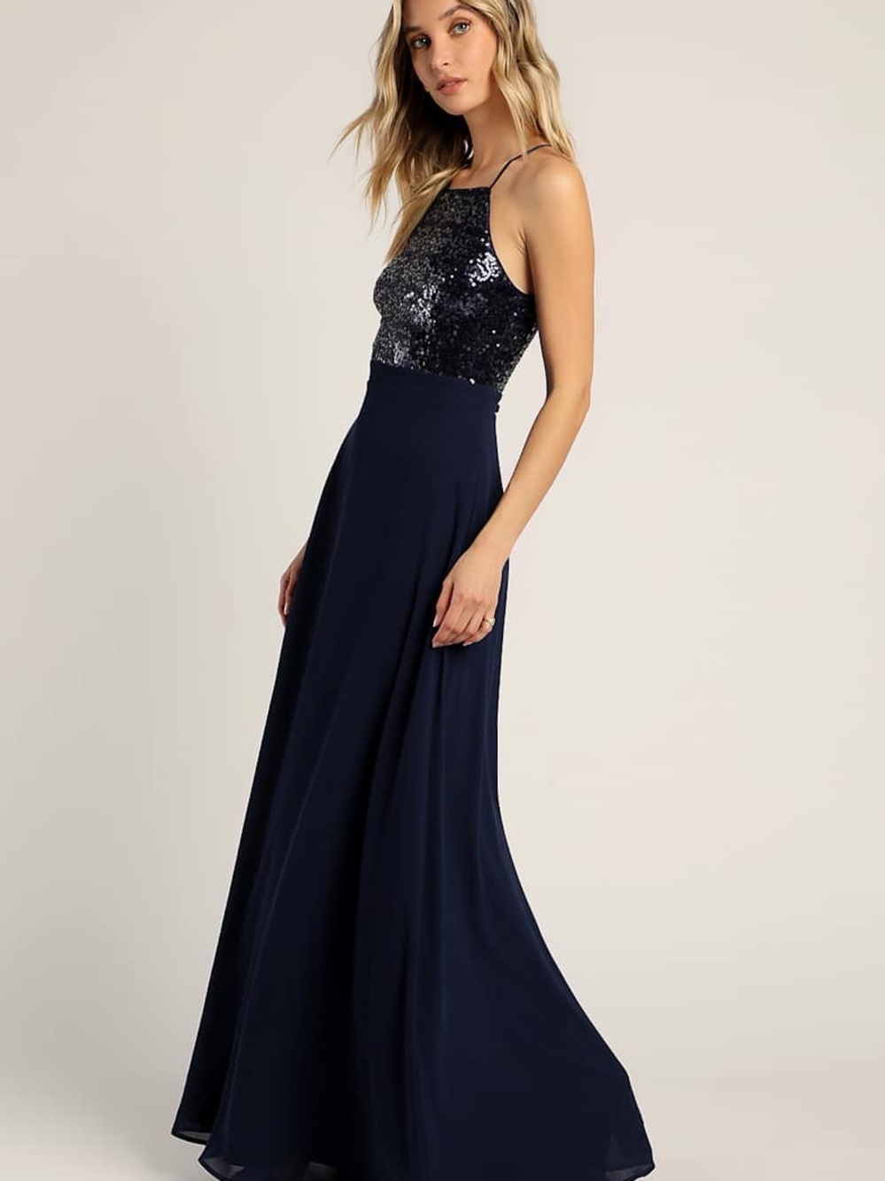 Lulu's Navy Sequin Bodice Maxi Dress